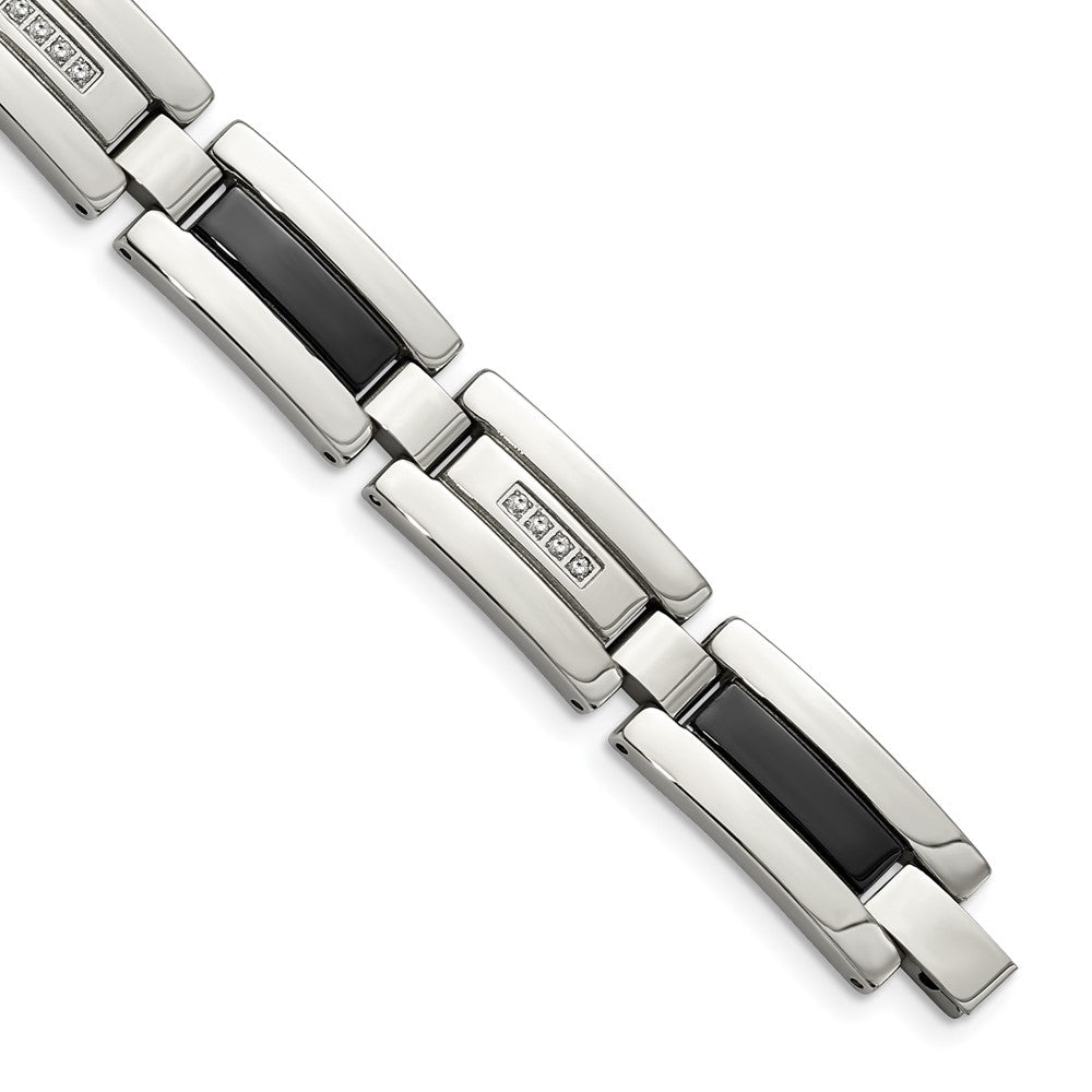 Mens 12mm Polished Two Tone Stainless Steel &amp; Diamond Bracelet, 8.5 In, Item B12750 by The Black Bow Jewelry Co.