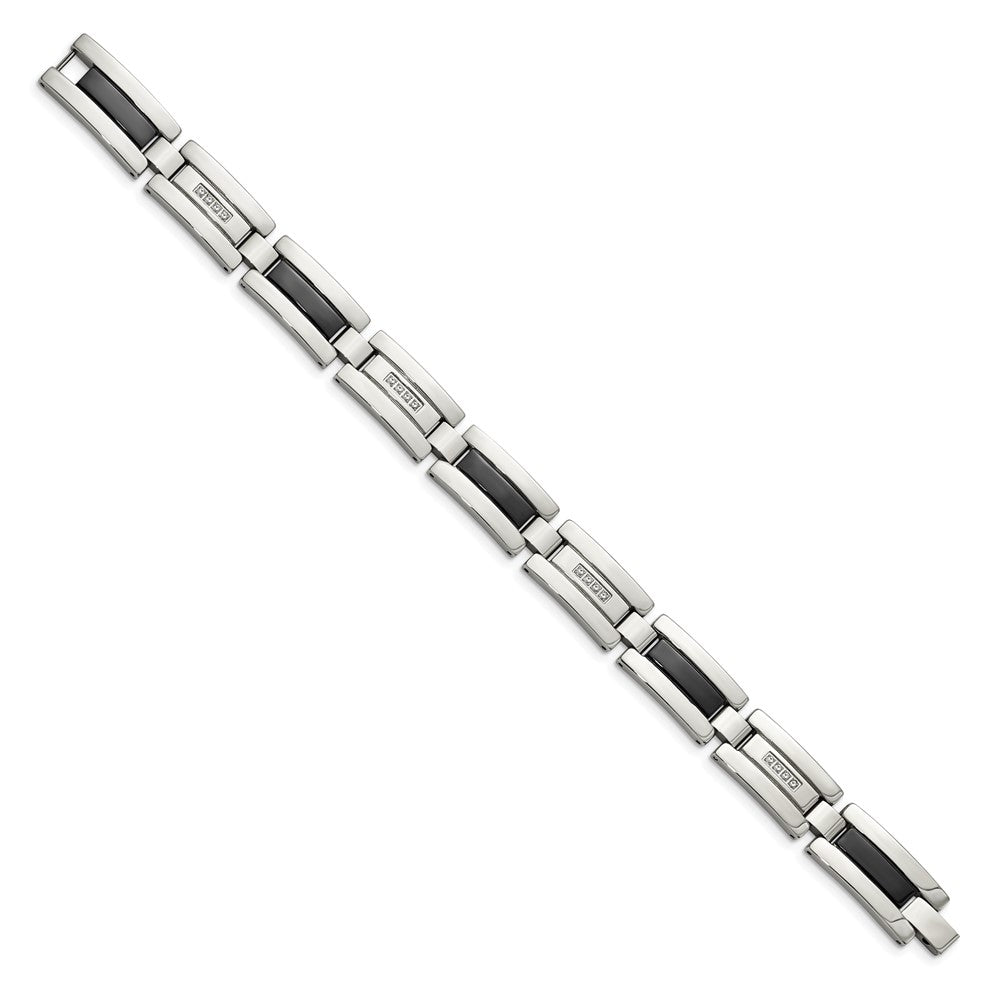 Alternate view of the Mens 12mm Polished Two Tone Stainless Steel &amp; Diamond Bracelet, 8.5 In by The Black Bow Jewelry Co.