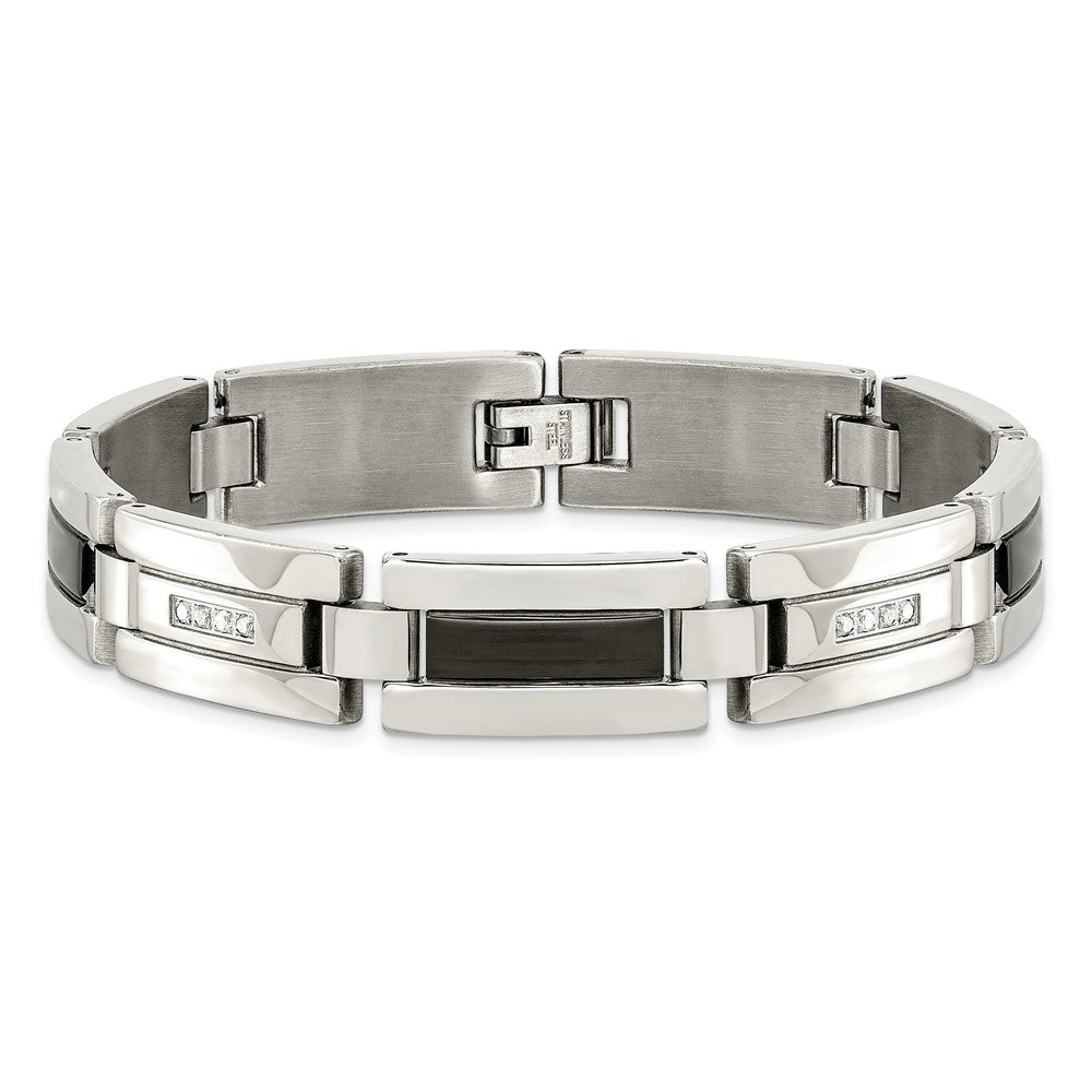 Alternate view of the Mens 12mm Polished Two Tone Stainless Steel &amp; Diamond Bracelet, 8.5 In by The Black Bow Jewelry Co.