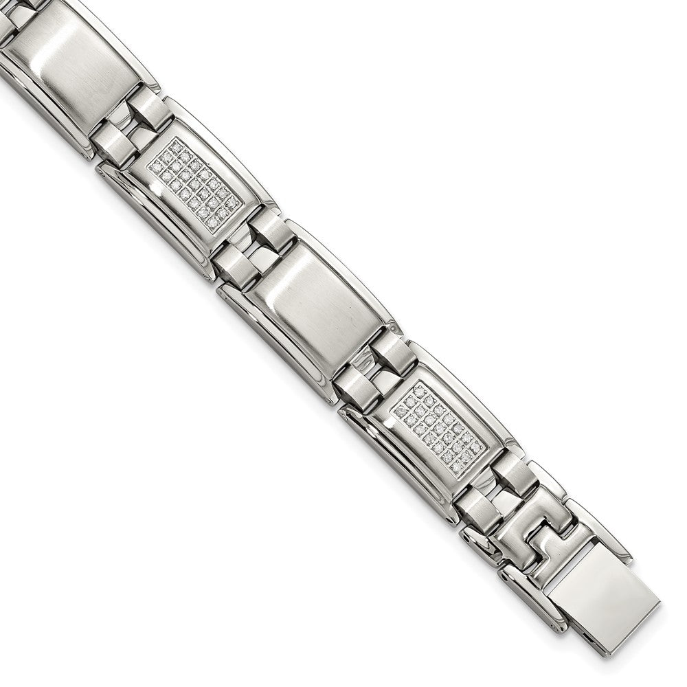 Men&#39;s 13mm Stainless Steel &amp; 3/4 Ctw Diamond Link Bracelet, 8.75 Inch, Item B12752 by The Black Bow Jewelry Co.
