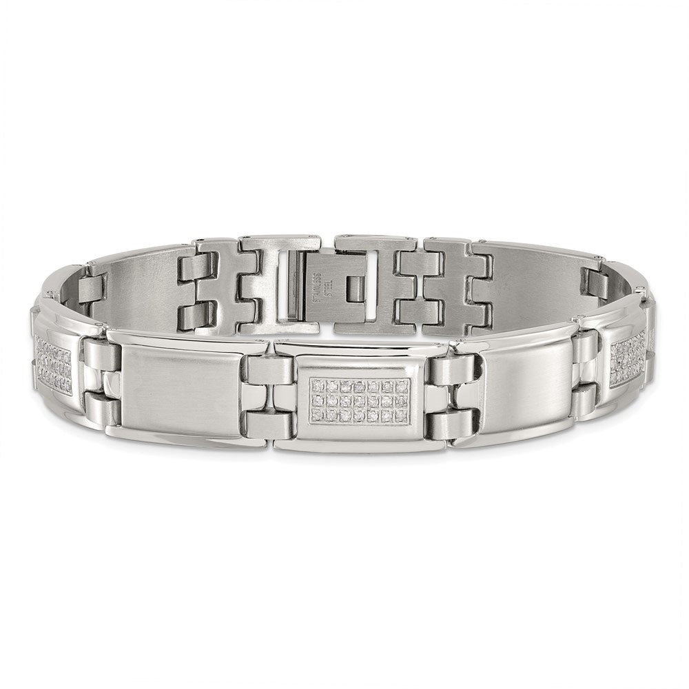 Alternate view of the Men&#39;s 13mm Stainless Steel &amp; 3/4 Ctw Diamond Link Bracelet, 8.75 Inch by The Black Bow Jewelry Co.