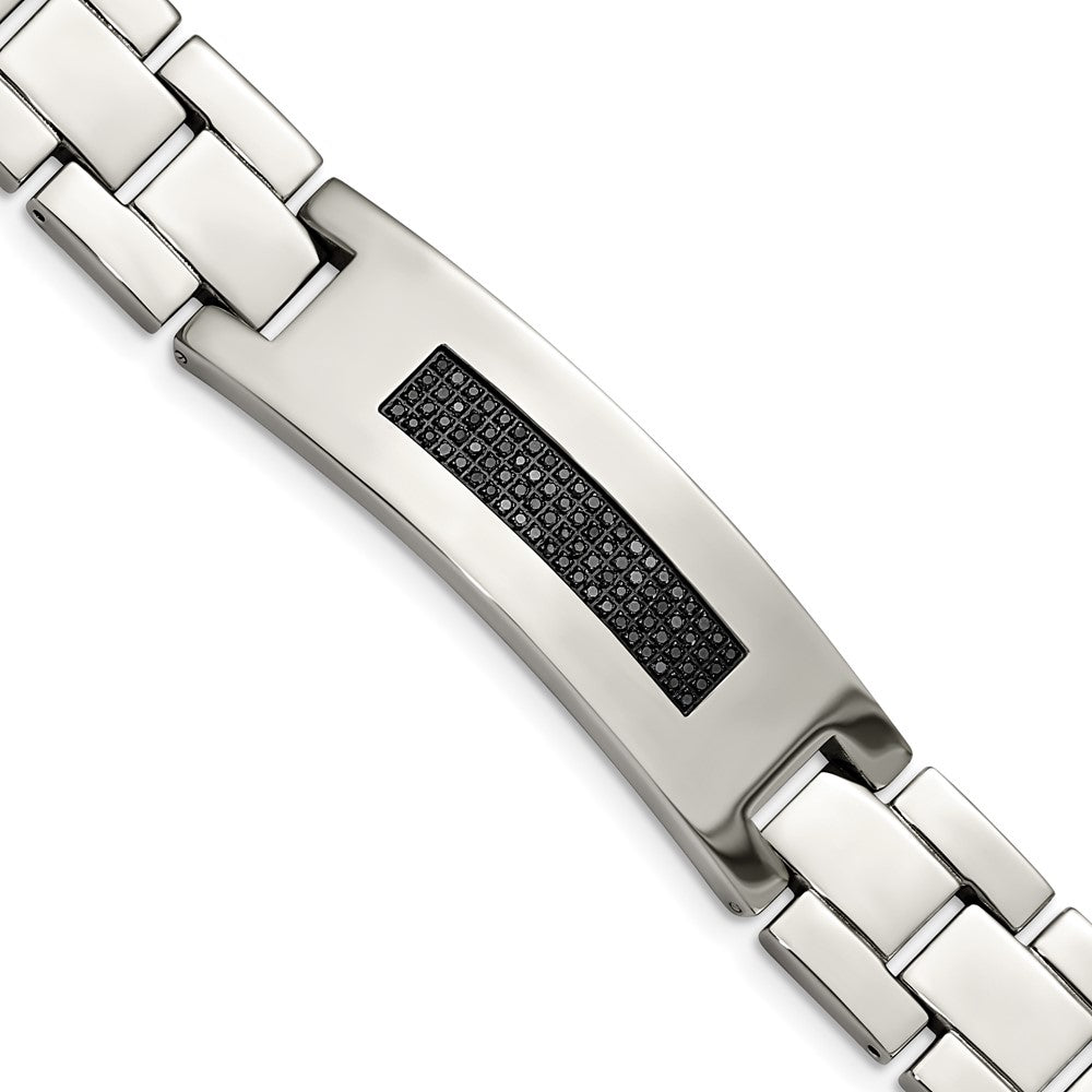 Men&#39;s 18mm Stainless Steel &amp; Black Diamond I.D. Bracelet, 8.25 Inch, Item B12754 by The Black Bow Jewelry Co.