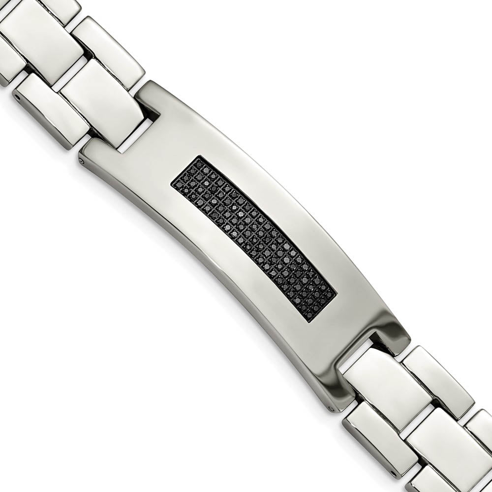 Men's 18mm Stainless Steel & Black Diamond I.D. Bracelet, 8.25 Inch, Item B12754 by The Black Bow Jewelry Co.