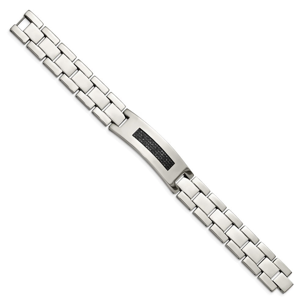 Alternate view of the Men&#39;s 18mm Stainless Steel &amp; Black Diamond I.D. Bracelet, 8.25 Inch by The Black Bow Jewelry Co.