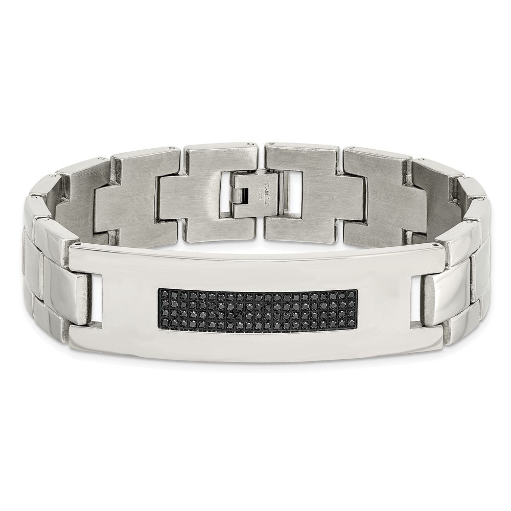 Alternate view of the Men&#39;s 18mm Stainless Steel &amp; Black Diamond I.D. Bracelet, 8.25 Inch by The Black Bow Jewelry Co.