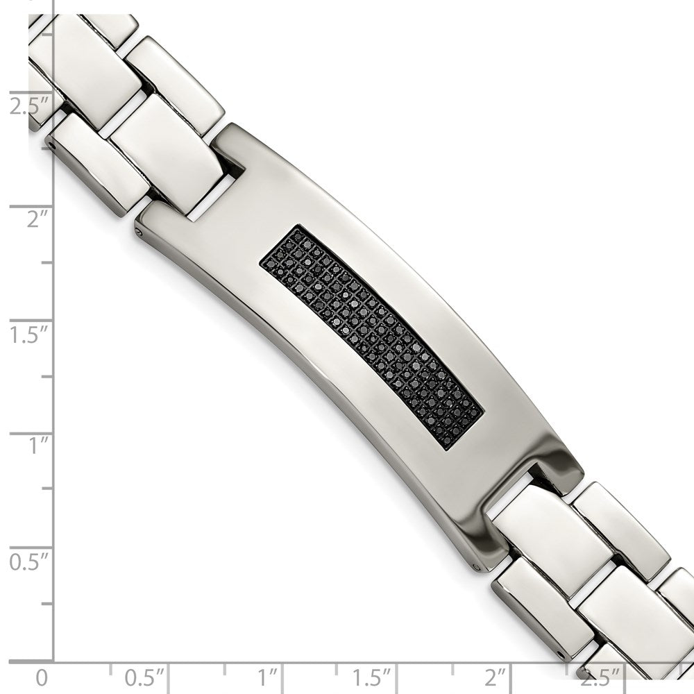 Alternate view of the Men&#39;s 18mm Stainless Steel &amp; Black Diamond I.D. Bracelet, 8.25 Inch by The Black Bow Jewelry Co.