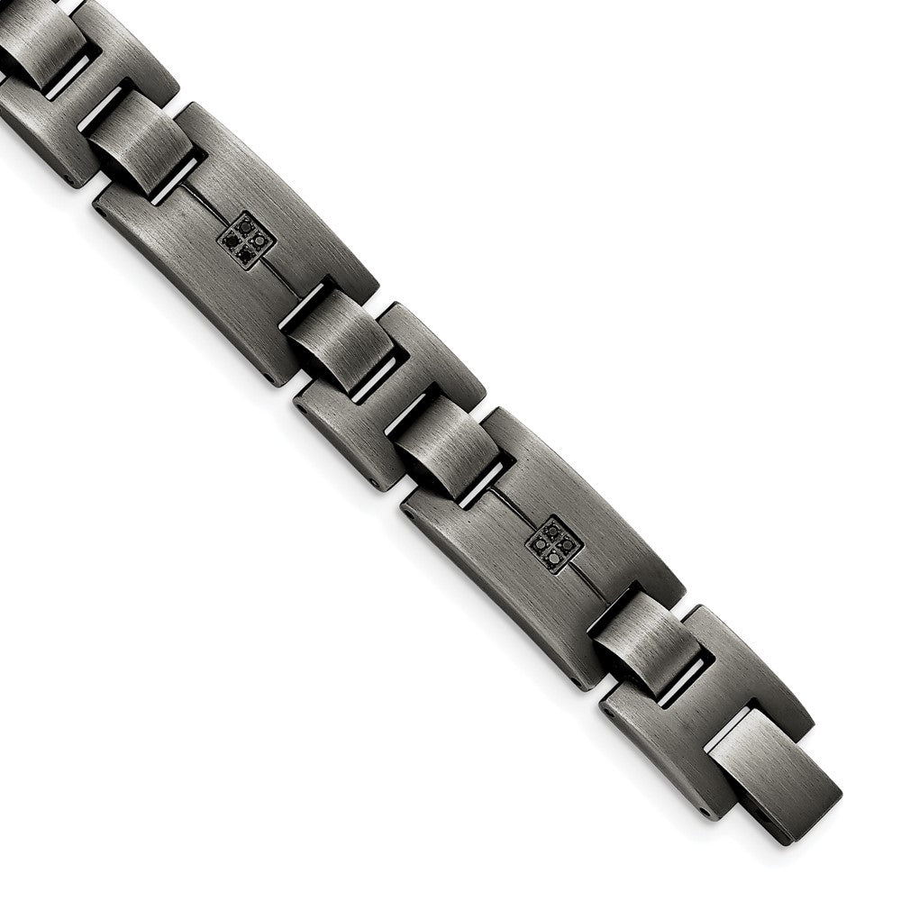 Mens Antiqued Brushed Stainless Steel &amp; Black Diamond Bracelet, 9 Inch, Item B12756 by The Black Bow Jewelry Co.