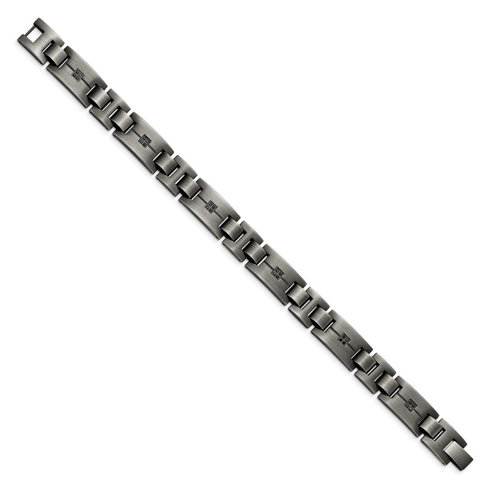 Alternate view of the Mens Antiqued Brushed Stainless Steel &amp; Black Diamond Bracelet, 9 Inch by The Black Bow Jewelry Co.