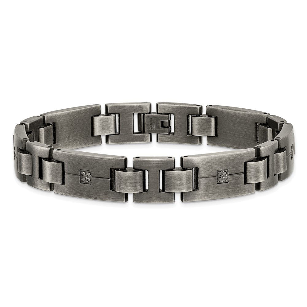 Alternate view of the Mens Antiqued Brushed Stainless Steel &amp; Black Diamond Bracelet, 9 Inch by The Black Bow Jewelry Co.