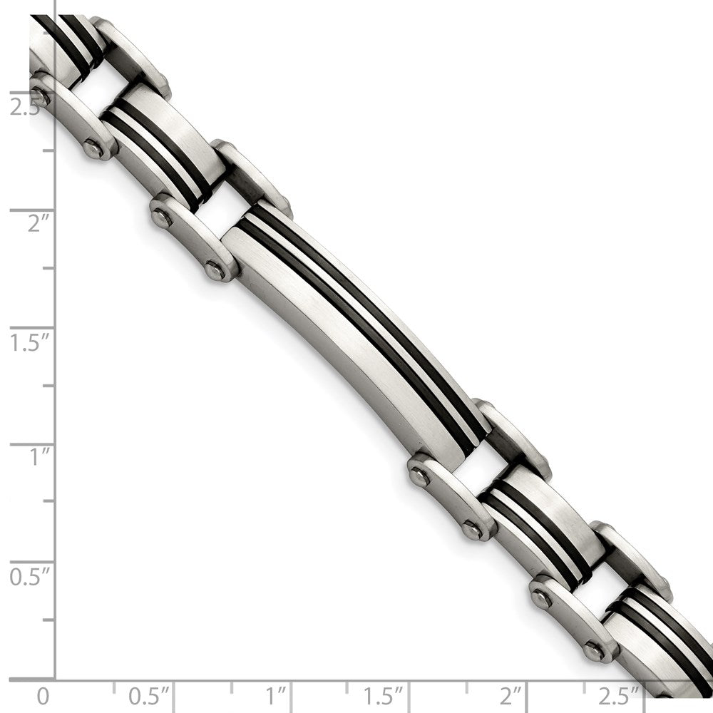 Alternate view of the Men&#39;s 12mm Stainless Steel Black Plated Striped Bracelet, 8.75 Inch by The Black Bow Jewelry Co.