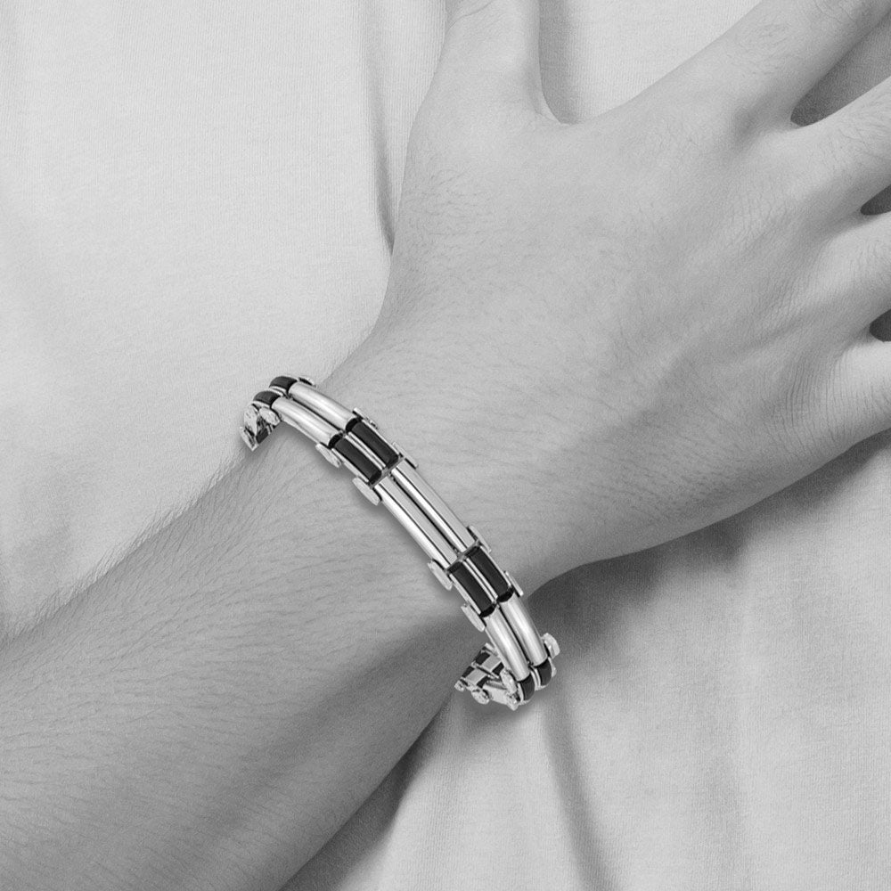 Alternate view of the Men&#39;s 10mm Polished Stainless Steel &amp; Black Rubber Bracelet, 8 Inch by The Black Bow Jewelry Co.