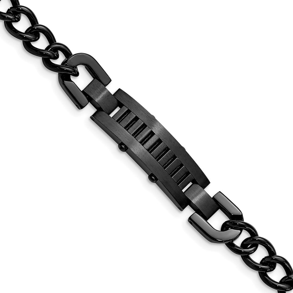 Men&#39;s 11mm Black Plated Stainless Steel I.D. Bracelet, 8.25 Inch, Item B12772 by The Black Bow Jewelry Co.