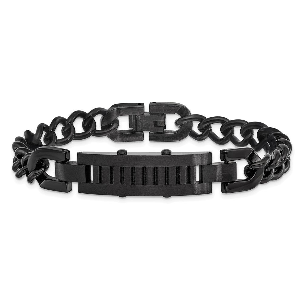 Alternate view of the Men&#39;s 11mm Black Plated Stainless Steel I.D. Bracelet, 8.25 Inch by The Black Bow Jewelry Co.