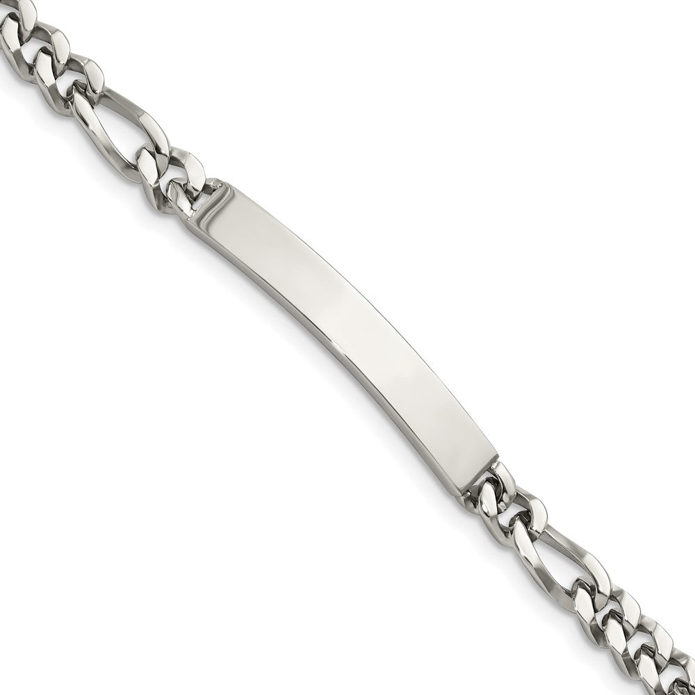 Men&#39;s 7mm Polished Stainless Steel Figaro Link I.D. Bracelet, 8.25 In., Item B12775 by The Black Bow Jewelry Co.