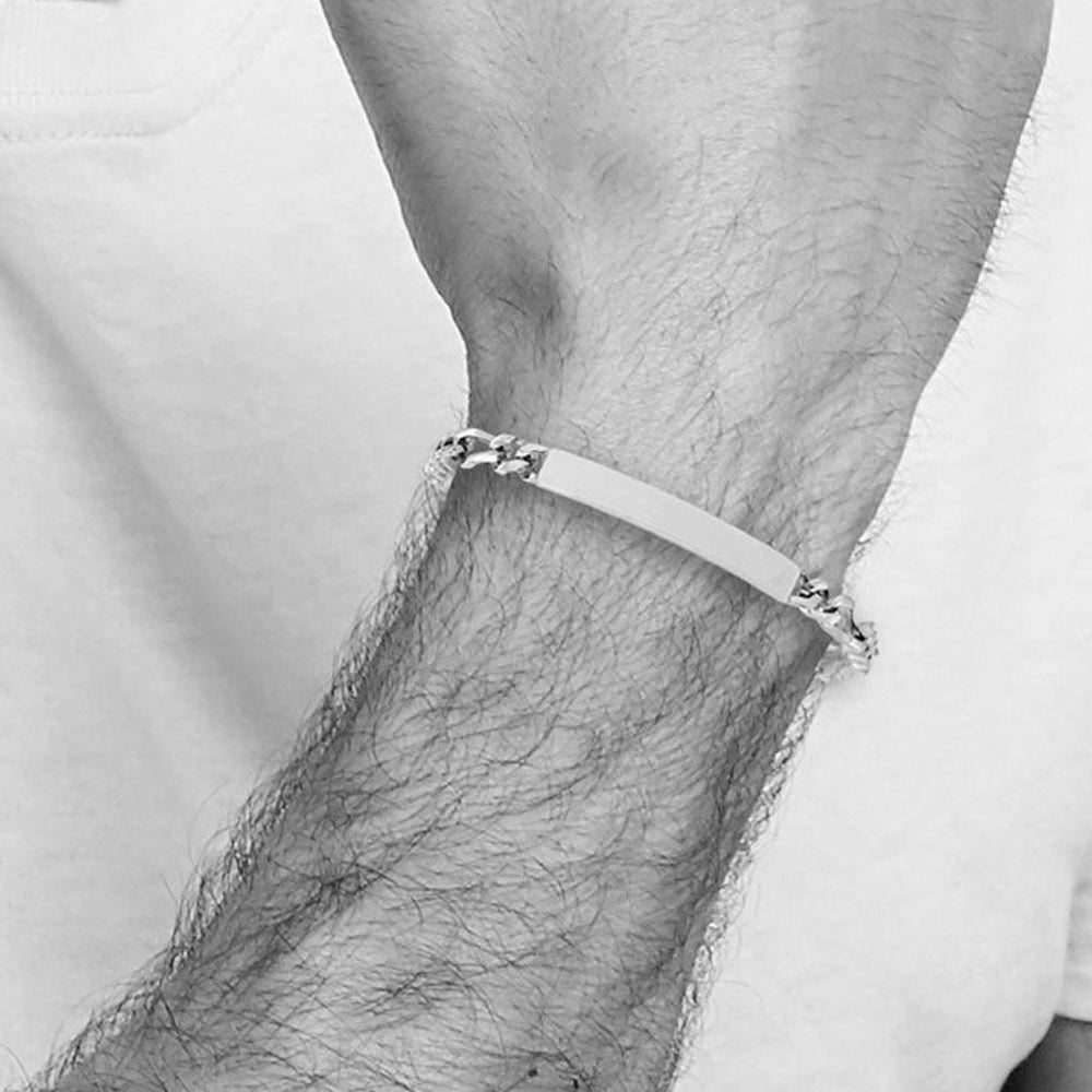 Alternate view of the Men&#39;s 7mm Polished Stainless Steel Figaro Link I.D. Bracelet, 8.25 In. by The Black Bow Jewelry Co.