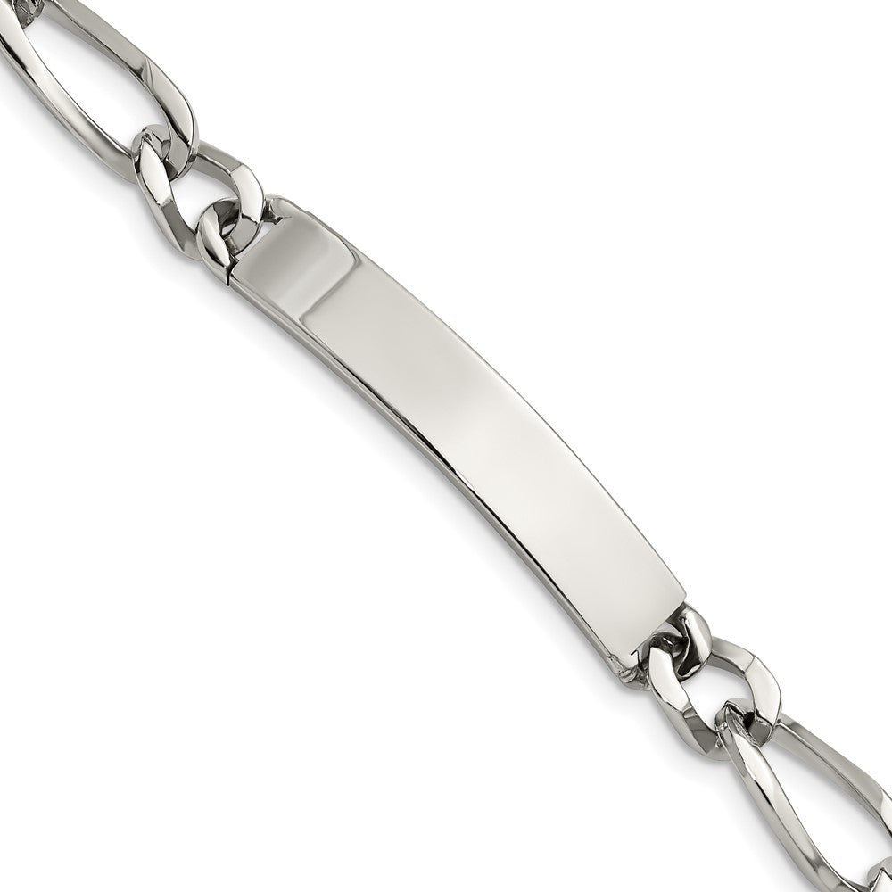 Men&#39;s 9mm Polished Stainless Steel Figaro Link I.D. Bracelet, 9.25 In., Item B12776 by The Black Bow Jewelry Co.