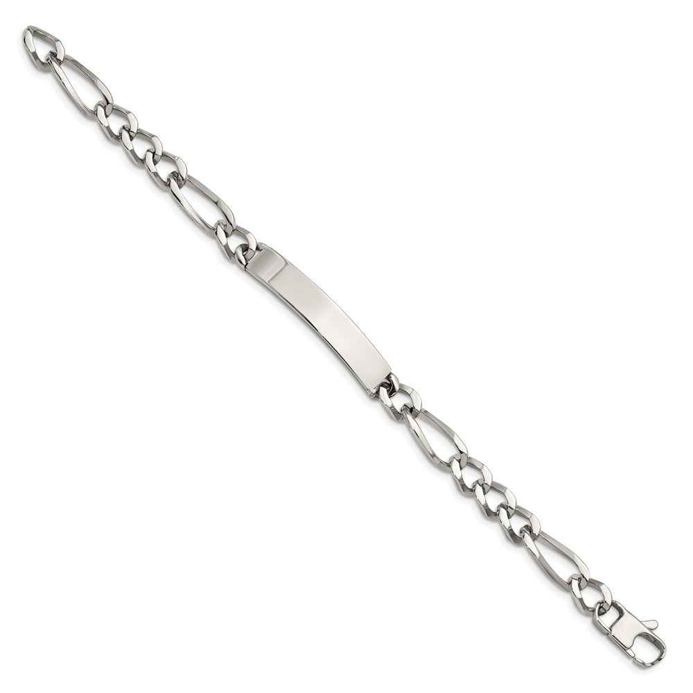 Alternate view of the Men&#39;s 9mm Polished Stainless Steel Figaro Link I.D. Bracelet, 9.25 In. by The Black Bow Jewelry Co.