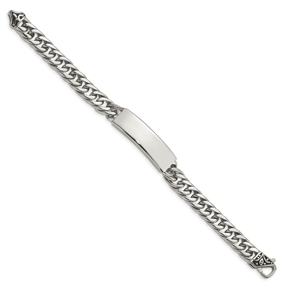 Alternate view of the Men&#39;s 12mm Stainless Steel Curb Link I.D. Bracelet, 8.5 Inch by The Black Bow Jewelry Co.