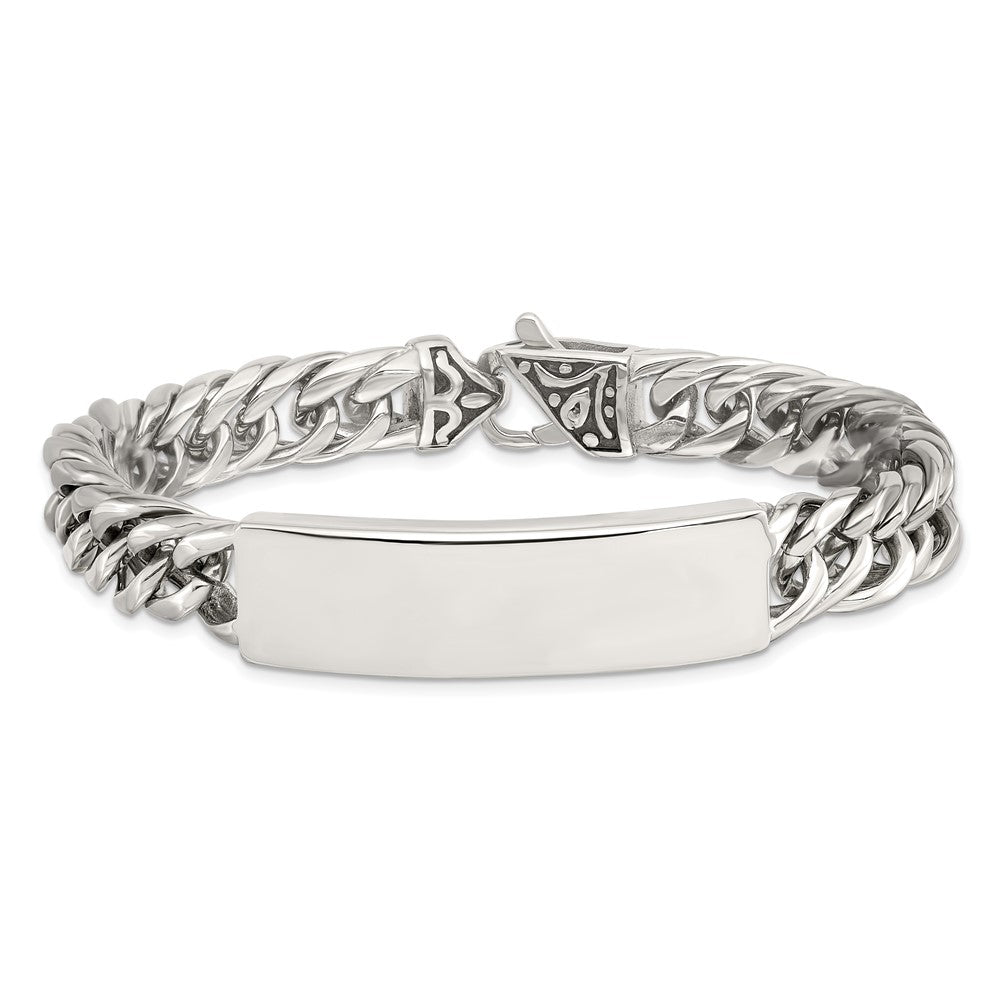 Alternate view of the Men&#39;s 12mm Stainless Steel Curb Link I.D. Bracelet, 8.5 Inch by The Black Bow Jewelry Co.