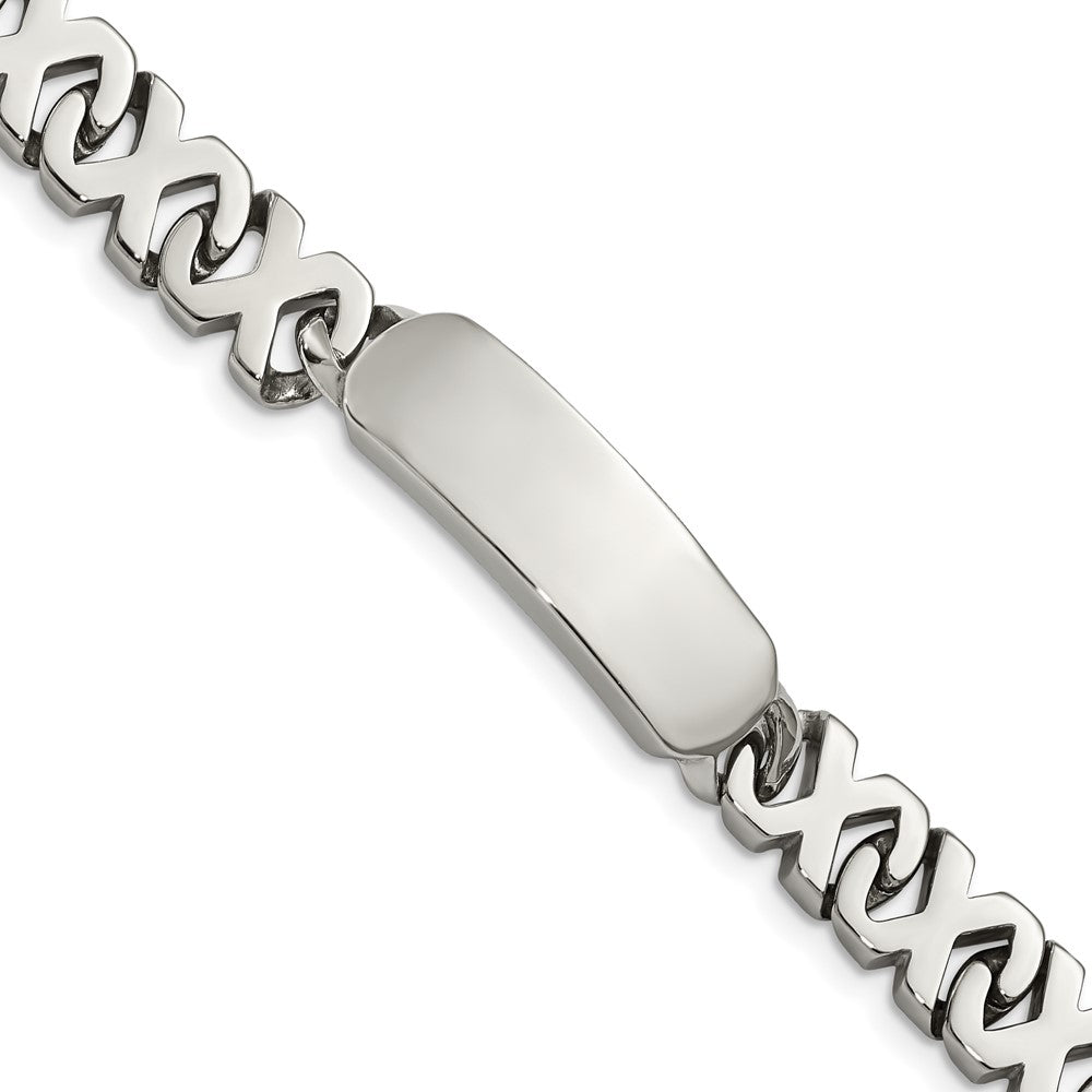 Men&#39;s 10mm Polished Stainless Steel X Link I.D. Bracelet, 8.25 Inch, Item B12781 by The Black Bow Jewelry Co.