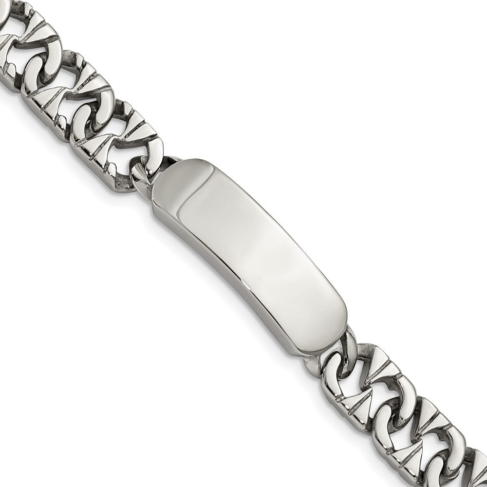 Men&#39;s 10mm Polished Stainless Steel Fancy Link I.D. Bracelet, 8.5 Inch, Item B12782 by The Black Bow Jewelry Co.
