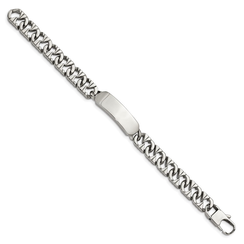 Alternate view of the Men&#39;s 10mm Polished Stainless Steel Fancy Link I.D. Bracelet, 8.5 Inch by The Black Bow Jewelry Co.