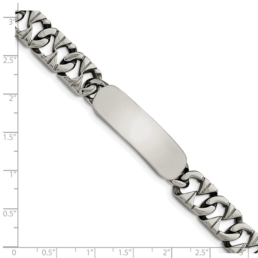 Alternate view of the Men&#39;s 10mm Polished Stainless Steel Fancy Link I.D. Bracelet, 8.5 Inch by The Black Bow Jewelry Co.