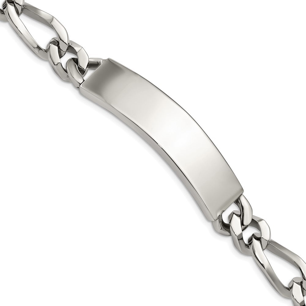 Men&#39;s 11mm Polished Stainless Steel Figaro Link I.D. Bracelet, 9 Inch, Item B12783 by The Black Bow Jewelry Co.