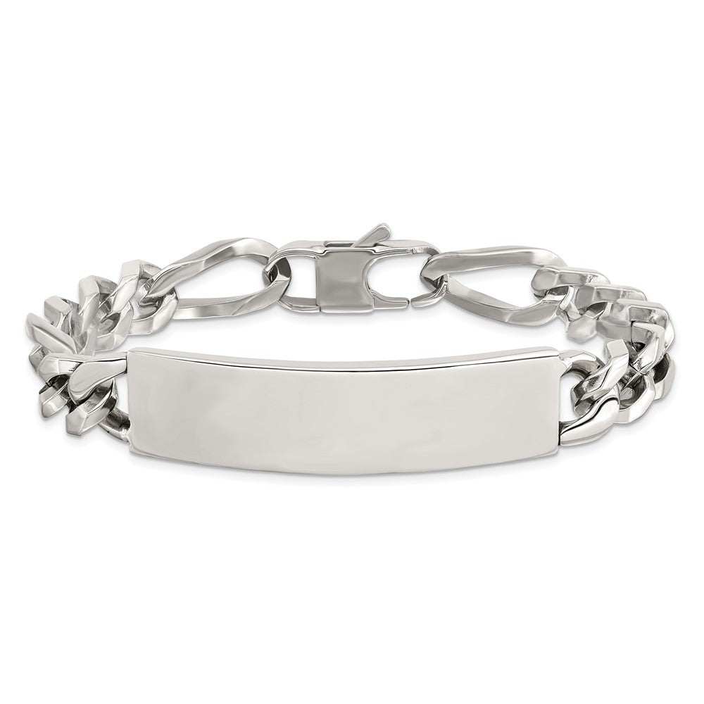 Alternate view of the Men&#39;s 11mm Polished Stainless Steel Figaro Link I.D. Bracelet, 9 Inch by The Black Bow Jewelry Co.