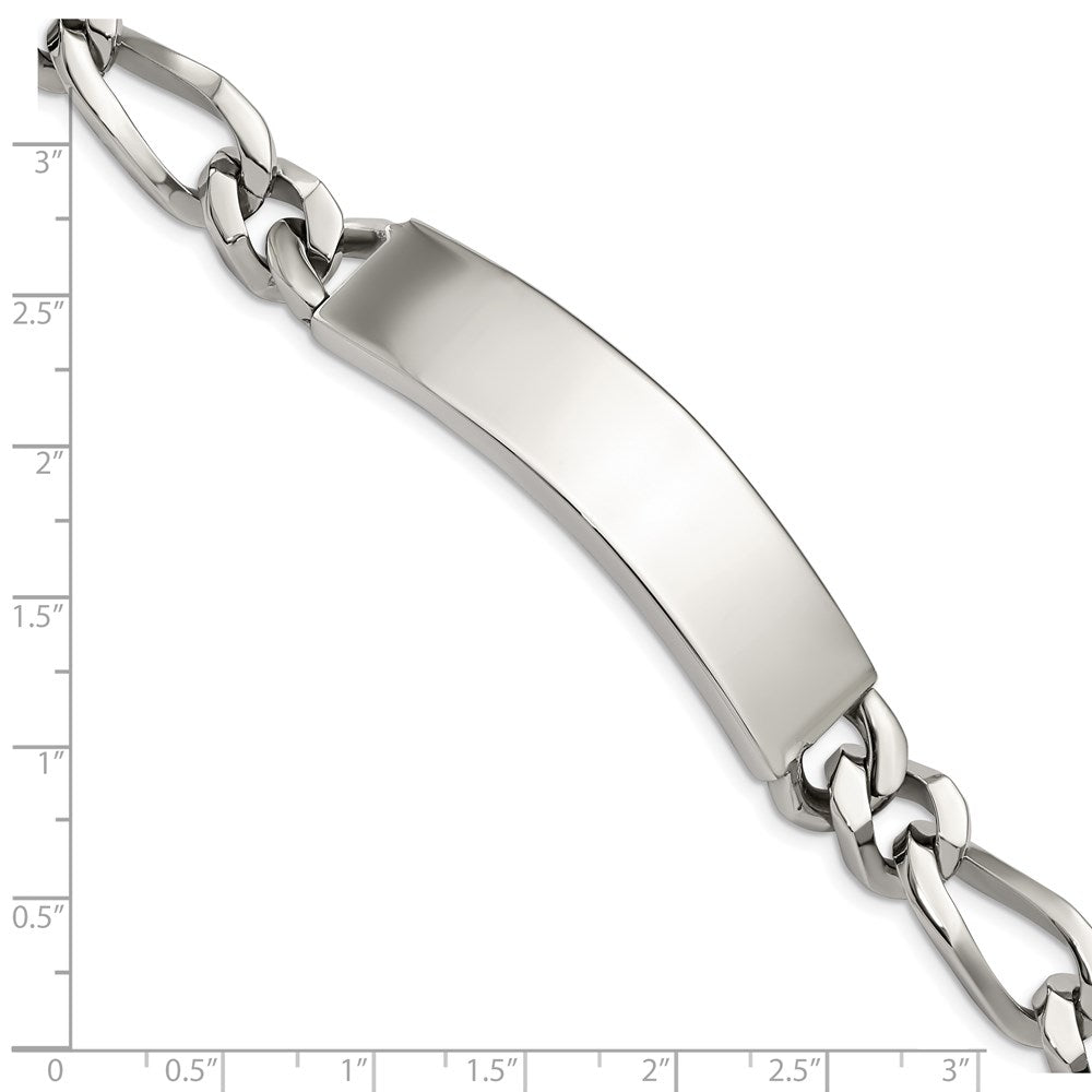Alternate view of the Men&#39;s 11mm Polished Stainless Steel Figaro Link I.D. Bracelet, 9 Inch by The Black Bow Jewelry Co.