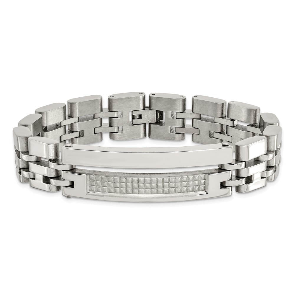 Alternate view of the Men's Stainless Steel 15mm Brushed & Polished Link Bracelet, 8.5 Inch by The Black Bow Jewelry Co.