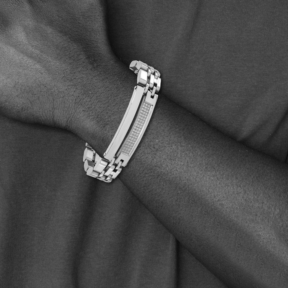 Alternate view of the Men's Stainless Steel 15mm Brushed & Polished Link Bracelet, 8.5 Inch by The Black Bow Jewelry Co.