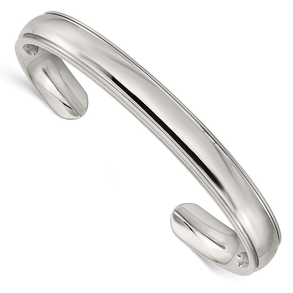 Men&#39;s Stainless Steel 9mm Polished and Grooved Cuff Bracelet, Item B12805 by The Black Bow Jewelry Co.
