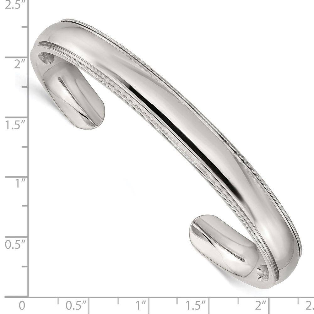 Alternate view of the Men&#39;s Stainless Steel 9mm Polished and Grooved Cuff Bracelet by The Black Bow Jewelry Co.