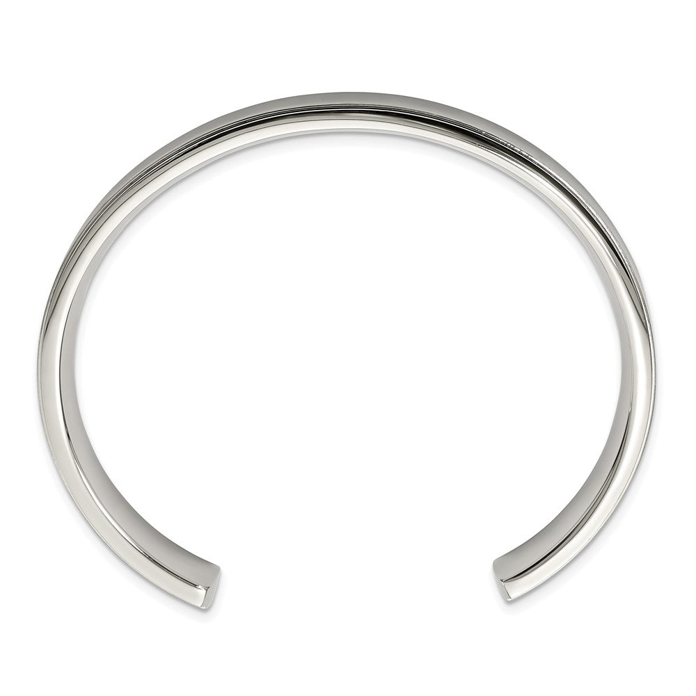 Alternate view of the Mens Stainless Steel 11mm Polished &amp; Brushed Ridged Edge Cuff Bracelet by The Black Bow Jewelry Co.