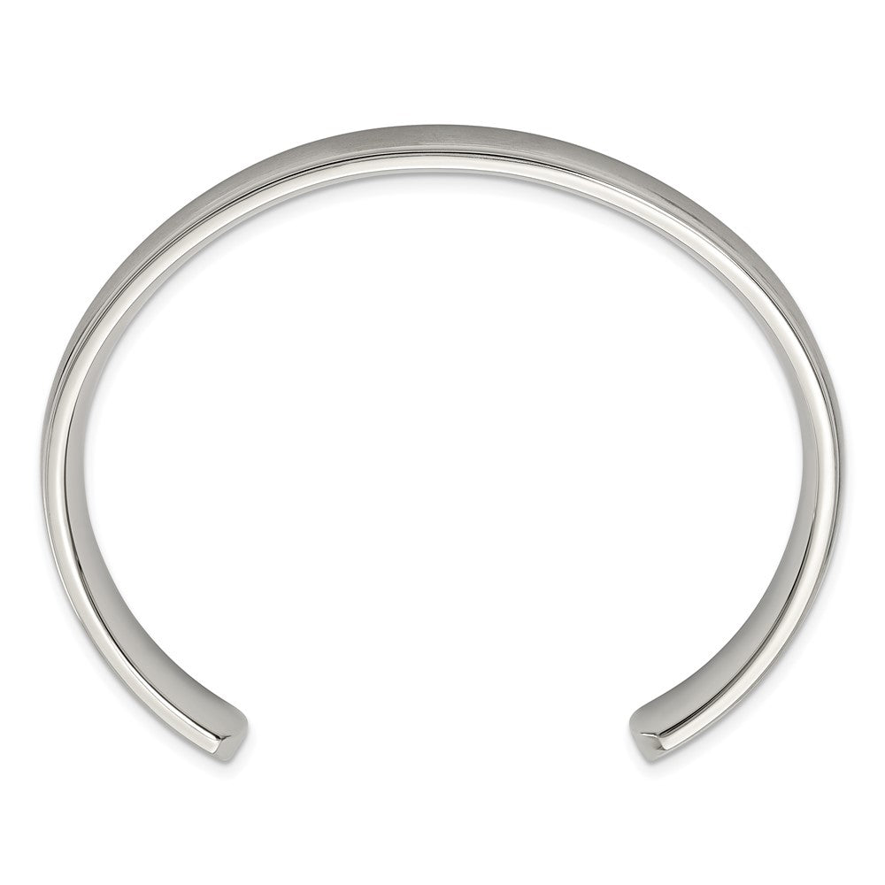 Alternate view of the Men&#39;s Stainless Steel 11mm Flat Brushed Ridged Edge Cuff Bracelet by The Black Bow Jewelry Co.