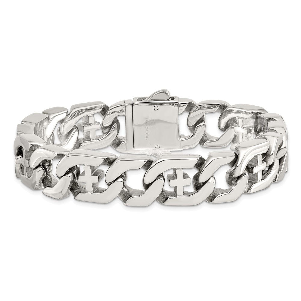 Curb Chain Bracelet in Sterling Silver with Black Diamonds, 8mm