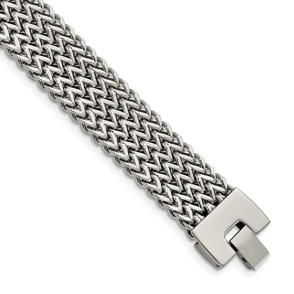 Men&#39;s 16mm Polished Stainless Steel Woven Bracelet, 7.5 Inch, Item B12813 by The Black Bow Jewelry Co.