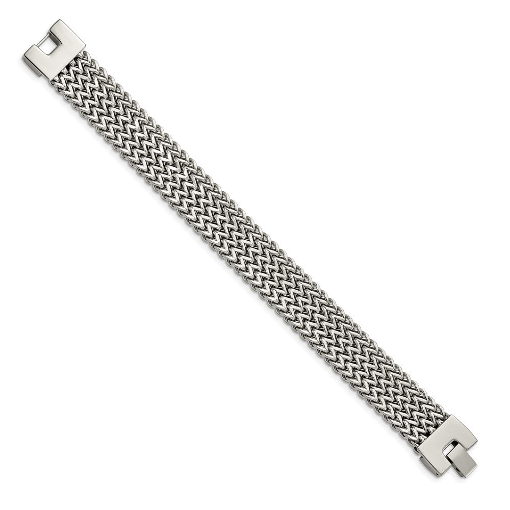 Alternate view of the Men&#39;s 16mm Polished Stainless Steel Woven Bracelet, 7.5 Inch by The Black Bow Jewelry Co.