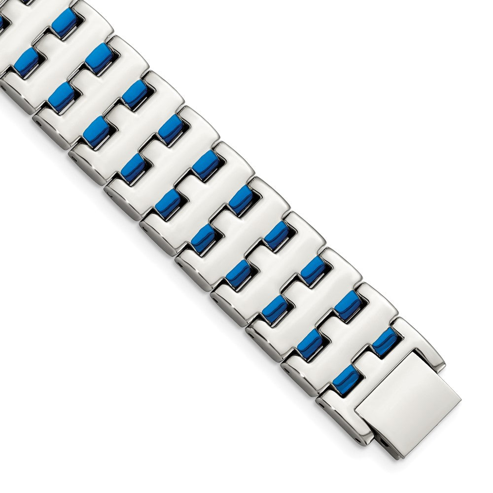 Men&#39;s 18mm Polished &amp; Blue Plated Stainless Steel Link Bracelet, 8 In, Item B12819 by The Black Bow Jewelry Co.