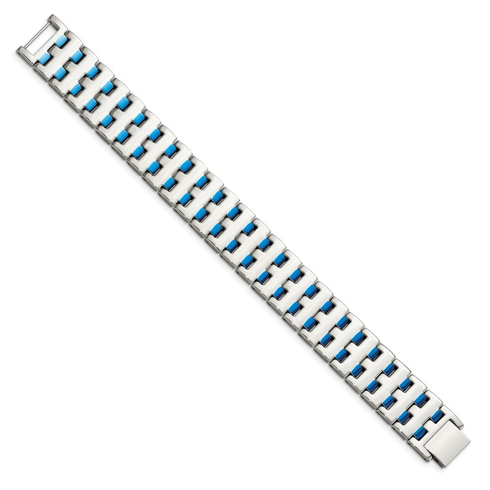 Alternate view of the Men&#39;s 18mm Polished &amp; Blue Plated Stainless Steel Link Bracelet, 8 In by The Black Bow Jewelry Co.