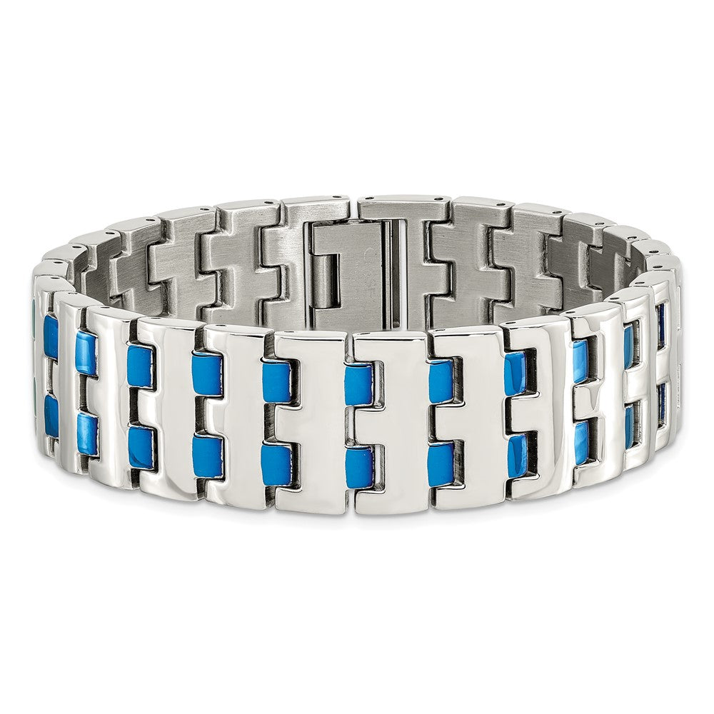 Alternate view of the Men&#39;s 18mm Polished &amp; Blue Plated Stainless Steel Link Bracelet, 8 In by The Black Bow Jewelry Co.
