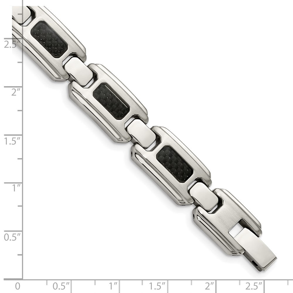 Alternate view of the Men&#39;s 13mm Stainless Steel &amp; Black Carbon Fiber Link Bracelet, 9 Inch by The Black Bow Jewelry Co.