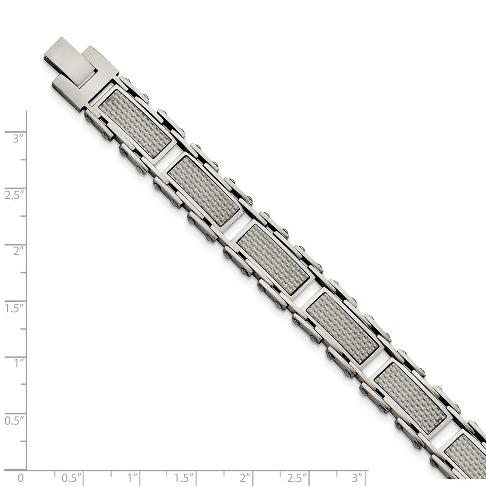 Alternate view of the Men&#39;s 14mm Stainless Steel &amp; Gray Carbon Fiber Inlay Bracelet, 8.5 In by The Black Bow Jewelry Co.