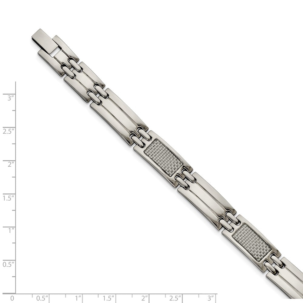 Alternate view of the Men&#39;s 10mm Stainless Steel &amp; Gray Carbon Fiber Link Bracelet, 8.5 Inch by The Black Bow Jewelry Co.