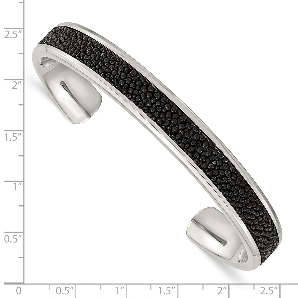 Alternate view of the Men&#39;s 10mm Stainless Steel &amp; Black Textured Leather Cuff Bracelet by The Black Bow Jewelry Co.