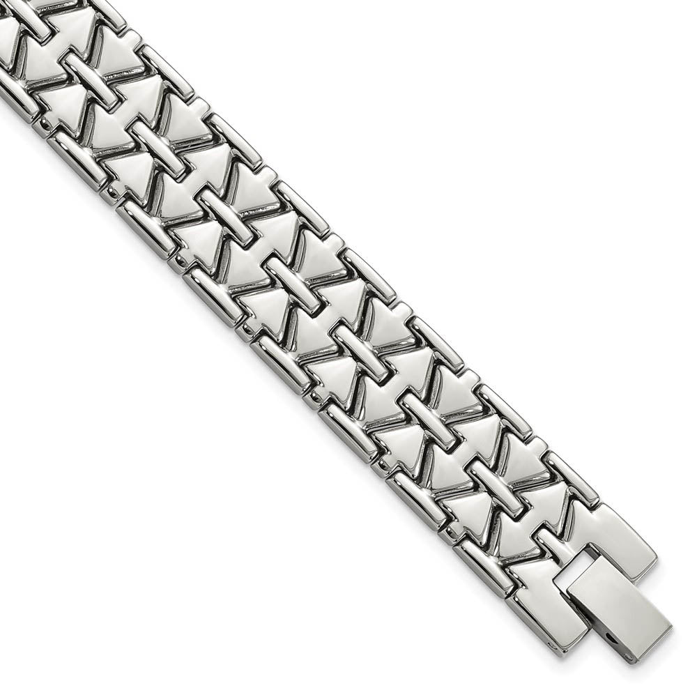 Men's 15mm Polished Stainless Steel Aztec Link Bracelet, 7.5 Inch, Item B12838 by The Black Bow Jewelry Co.