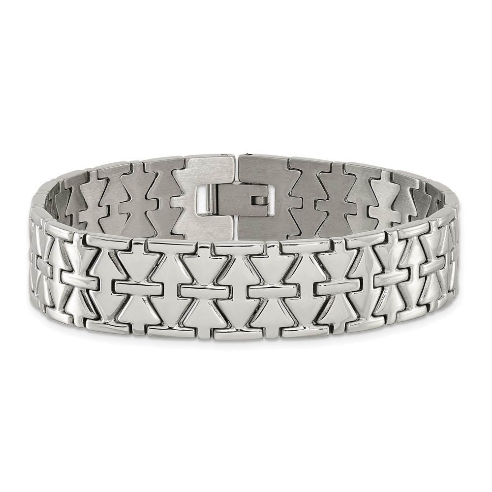 Alternate view of the Men's 15mm Polished Stainless Steel Aztec Link Bracelet, 7.5 Inch by The Black Bow Jewelry Co.