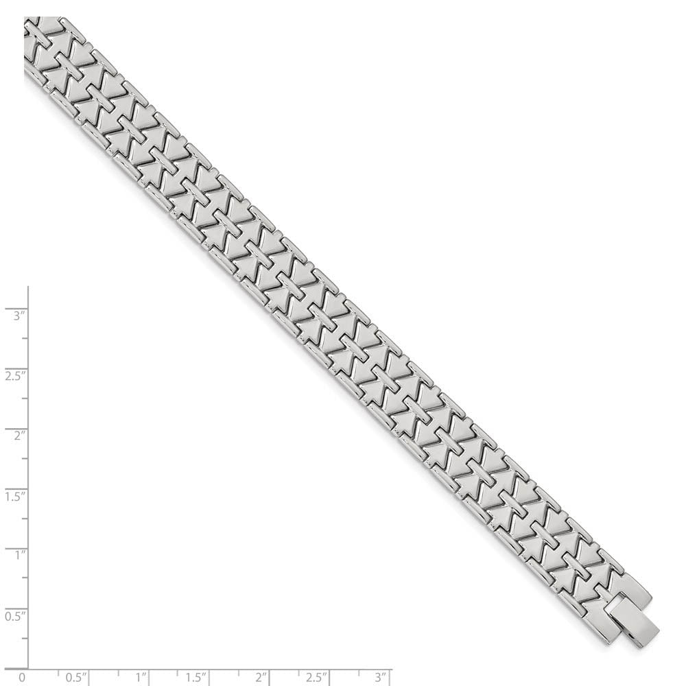 Alternate view of the Men's 15mm Polished Stainless Steel Aztec Link Bracelet, 7.5 Inch by The Black Bow Jewelry Co.