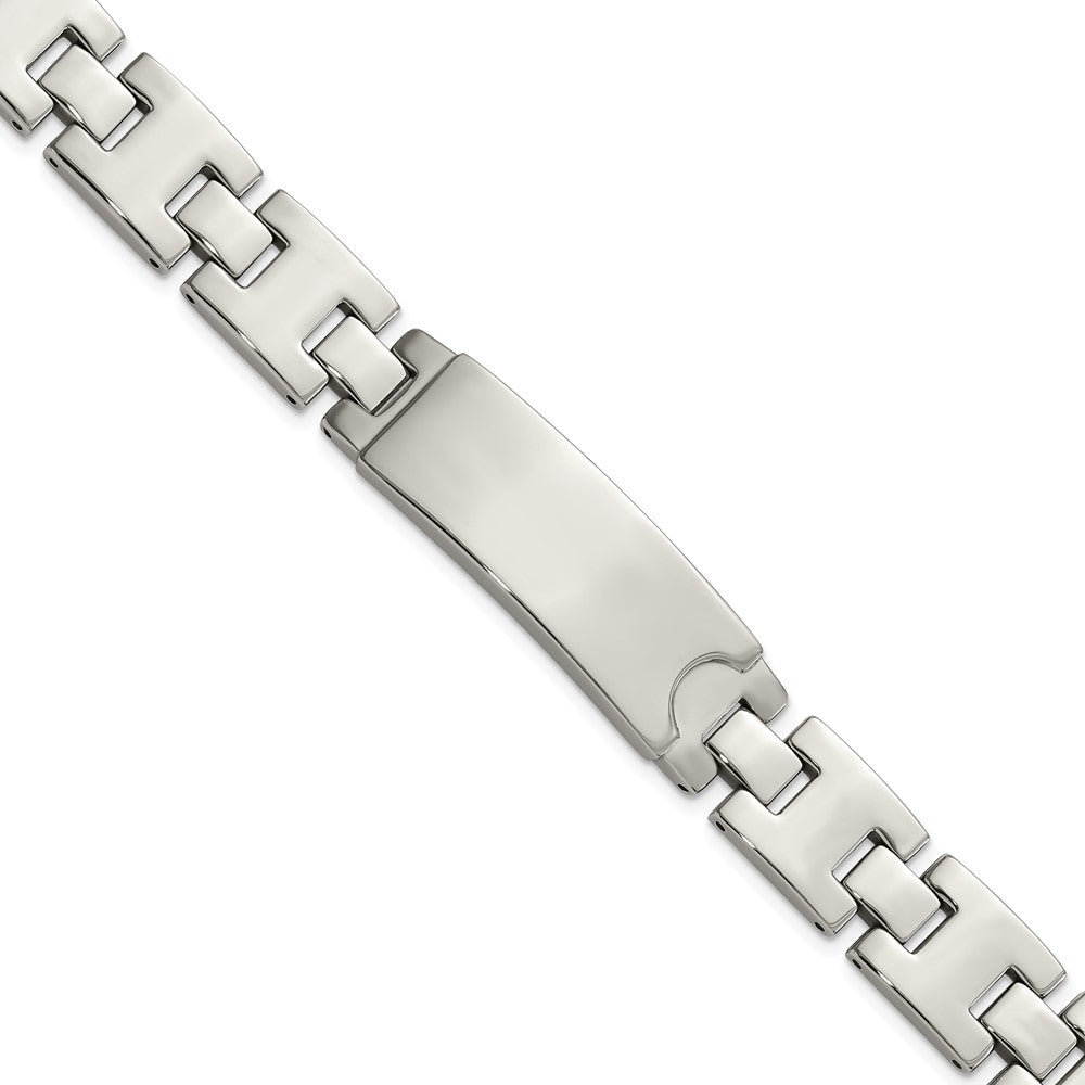 Men&#39;s 12mm Polished Stainless Steel I.D. Link Bracelet, 9 Inch, Item B12847 by The Black Bow Jewelry Co.
